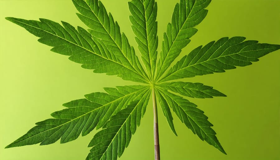 Open science book showing detailed cannabis information with reader's hands holding pages